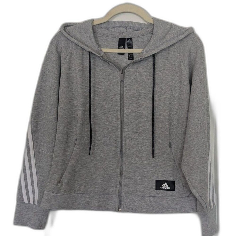 Adidas Womens Medium Gray Future Icon 3 Stripes Track Jacket